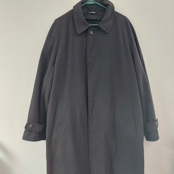 Ralph Lauren Black Trench Coat Vintage Size 44R Men Wool Liner Microfiber Soft - Picture 1 of 15